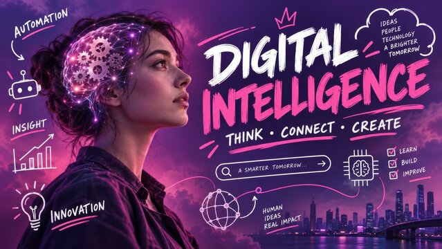 Woman profile with glowing brain gears corporate leadership strategy