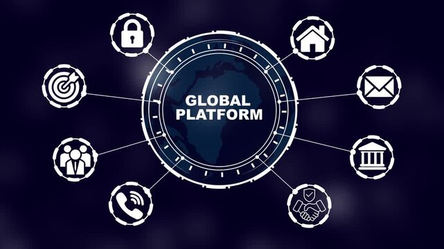 Global platform digital network concept with connected business icons and earth interface