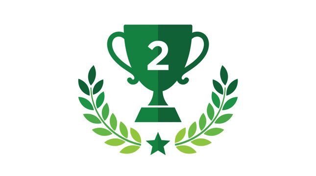 Vibrant green second place trophy graphic featuring number two and laurel wreath symbol illustration