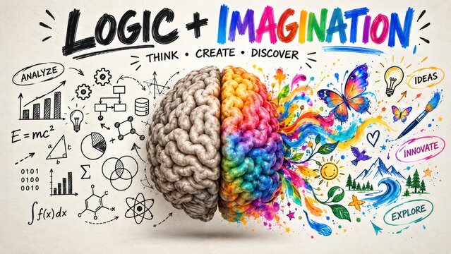 Human brain split logic imagination problem solving