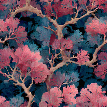Painterly Coral Branches Colorful Pattern