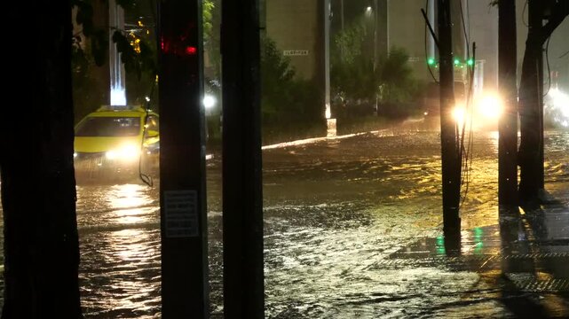 Night traffic. Bangkok Flash floods caused by monsoon rains have turned all 50 districts of Bangkok into official disaster zones.