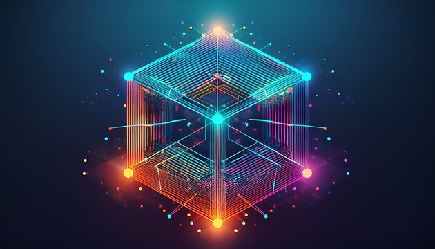 abstract geometric 3d cube background with gradient lines and dots