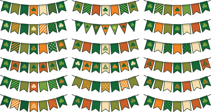 St Patrick Bunting Flag Garland Set with Shamrock and Celtic Knot