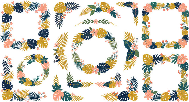 Tropical Leaf Wreath and Frame Set with Palm and Monstera