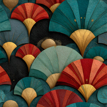 Editorial Illustration Art Deco Fans Colorful Pattern