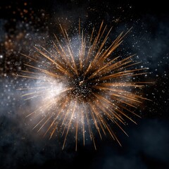 Fototapeta premium Vibrant golden fireworks bursting with sparkling particles against a dark night sky creating a dazzling celebration effect
