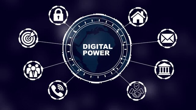 Digital power global network connection hud interface with business icons