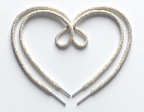 Premium woven shoelace creatively arranged into a heart shape in a minimalist studio composition