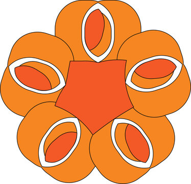 Abstract geometric floral pattern with orange petals and a central pentagon shape on a white background