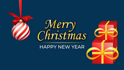 Festive christmas ornaments and calligraphy with a navy blue background for holiday greetings © graphixprodigy