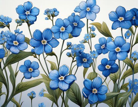 blue forget me nots flower pattern with white solid background