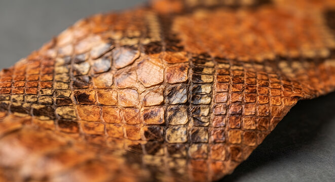 Close-up of brown and amber snakeskin leather texture