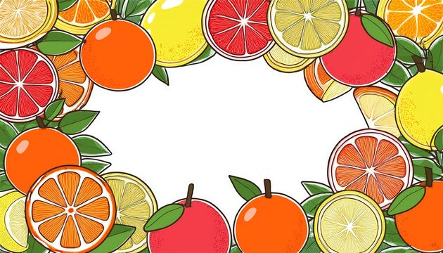 various fruits of orange grapefruit lemon and other rounded frame