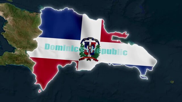 3D 4K Map of Dominican Republic Showing Hispaniola Island Territory and Coastal Boundaries