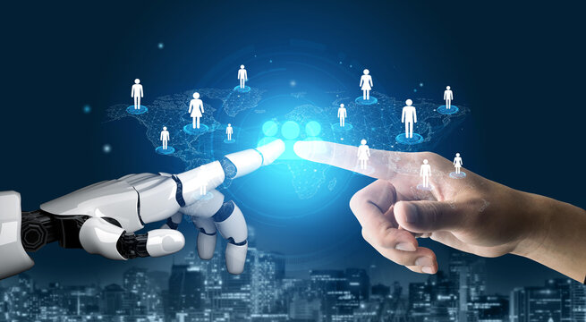 Futuristic Interaction Between Human and Robot with Digital Connection and Global Network in Background. Entropy.