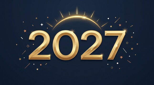 Luxury 2027 New Year Gold Minimalist Vector Card - 1