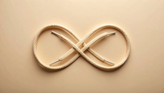 Braided cotton shoelaces arranged to form an elegant infinity symbol against a light brown background.