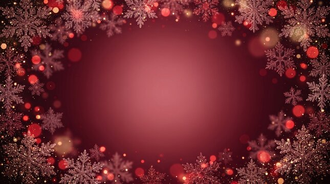 Abstract Christmas Snowflakes On Red Background
