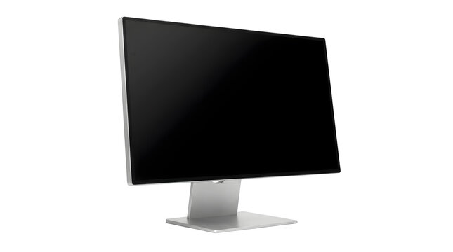 Sleek modern computer monitor with blank screen isolated on transparent background