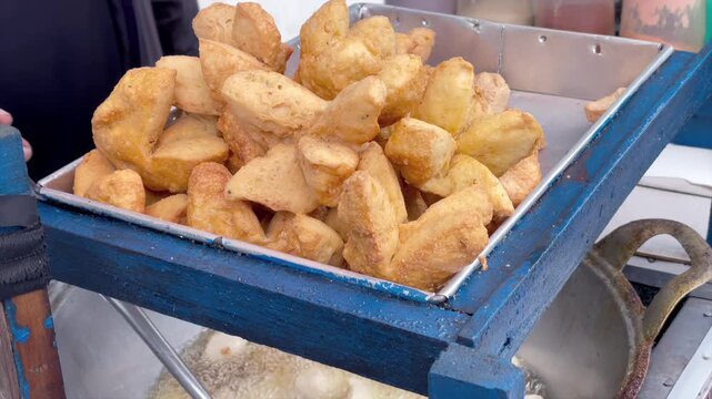 Crispy fried meatball baso goreng street food snack