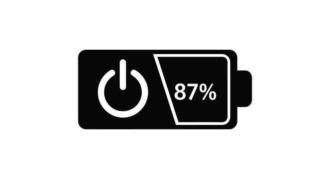 Battery icon with power symbol and eighty seven percent charge silhouette