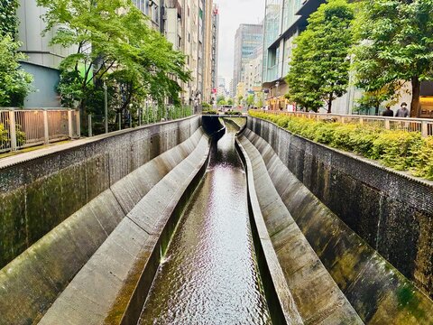 都市部のビルの間に流れる川