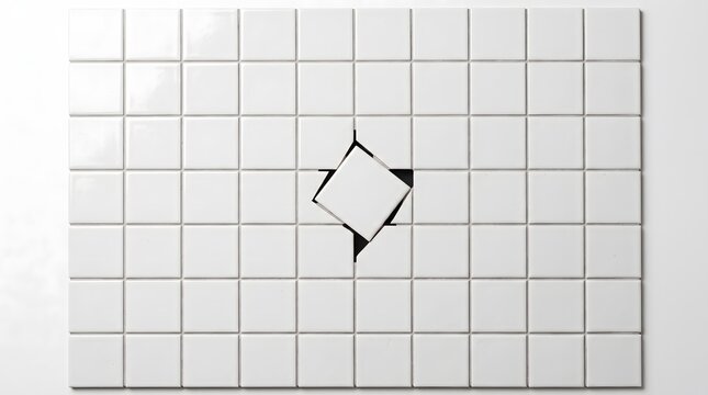 White Ceramic Tile Grid with Misaligned Tile Representing Cognitive Dissonance