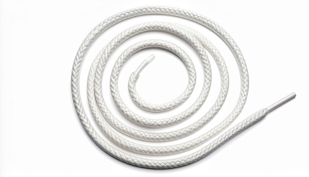 Woven cotton shoelace arranged into a smooth geometric spiral with detailed textile texture