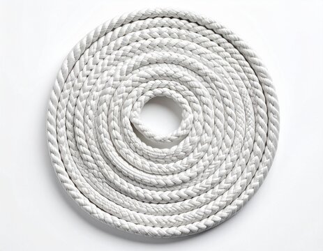 Woven cotton shoelace arranged into a smooth geometric spiral with detailed textile texture
