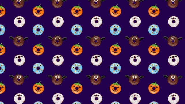 halloween animated background with donuts. looped animation with sweets