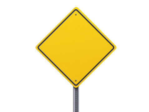 blank yellow road sign isolated on white or transparent background