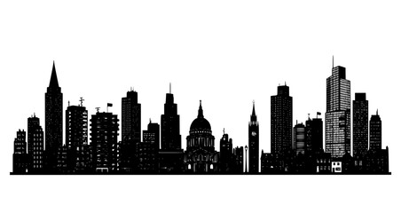 Fototapeta premium Black and white urban city skyline silhouette vector illustration