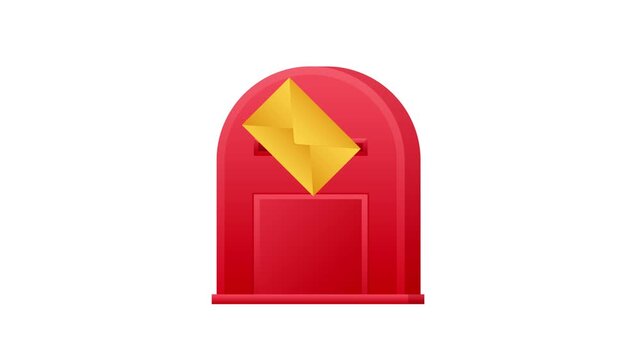 Yellow letter dropping into a red mailbox animation
