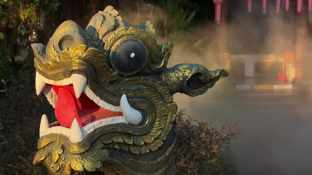 Ornate mythological guardian statue head in Chiang Mai