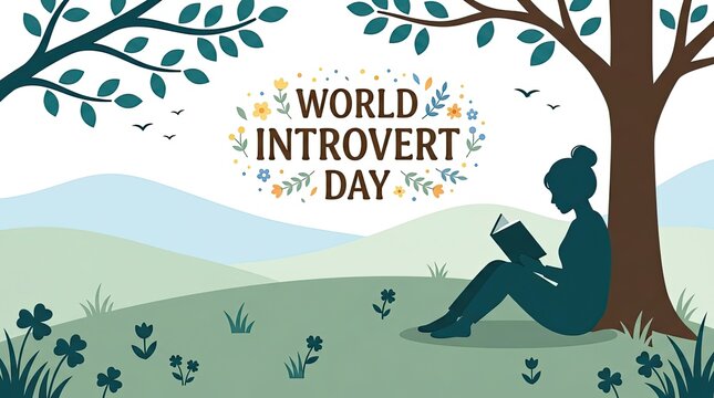 Person reading book under tree on grassy hillside with floral decorations with hillside decorative flowers sits reading book beneath illustration recreational illustrative illustrated introvert