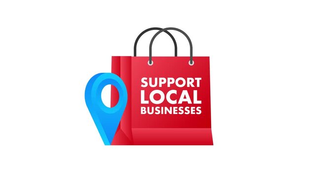 Support local businesses shopping bag animation