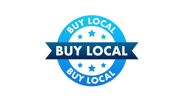 Animated buy local blue badge appearing isolated