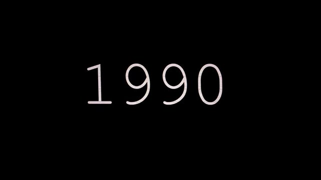 Capture: year 1990 appears on a dark screen, typing out slowly with a blinking cursor. This minimalist graphic evokes a retro, lo-fi digital aesthetic for nostalgic or historical projects.
