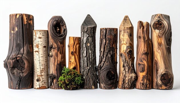 natural wooden garden stake on white background, ecommerce style