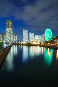 Yokohama city skyline viewed from the bay