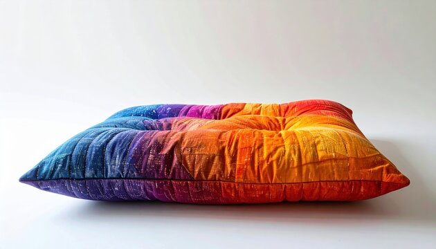 bright meditation cushion on white background, copy space