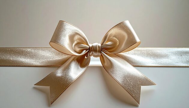 Christmas ribbon forming a simple bow on white table, studio lighting, festive packaging