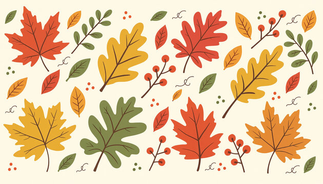 Autumn leaves and berries isolated clipart for seasonal fall celebration designs