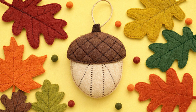 Autumn acorn ornament craft decoration for fall harvest celebration with transparent background
