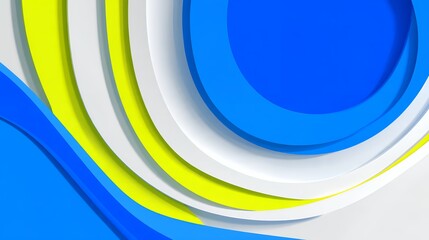 Obraz premium Abstract geometric background with 3D layered colorful circles in vibrant blue yellow and white papercut style modern graphic design