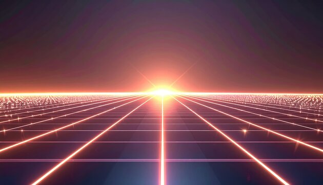 glowing perspective grid, neutral background with copy space