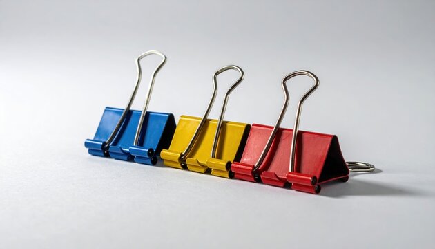 simple binder clips on white background, studio lighting