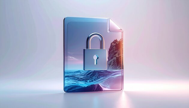 premium encrypted file icon on white background, high key lighting