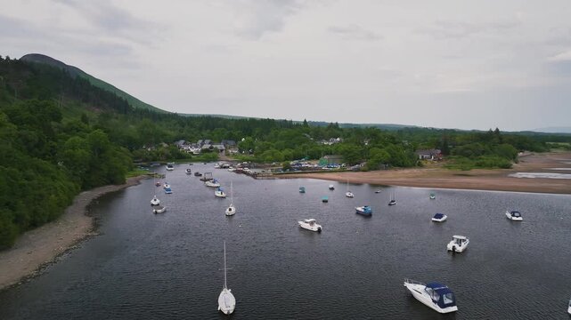 Balmaha from a drone, Loch Lamond, Scotland, UK